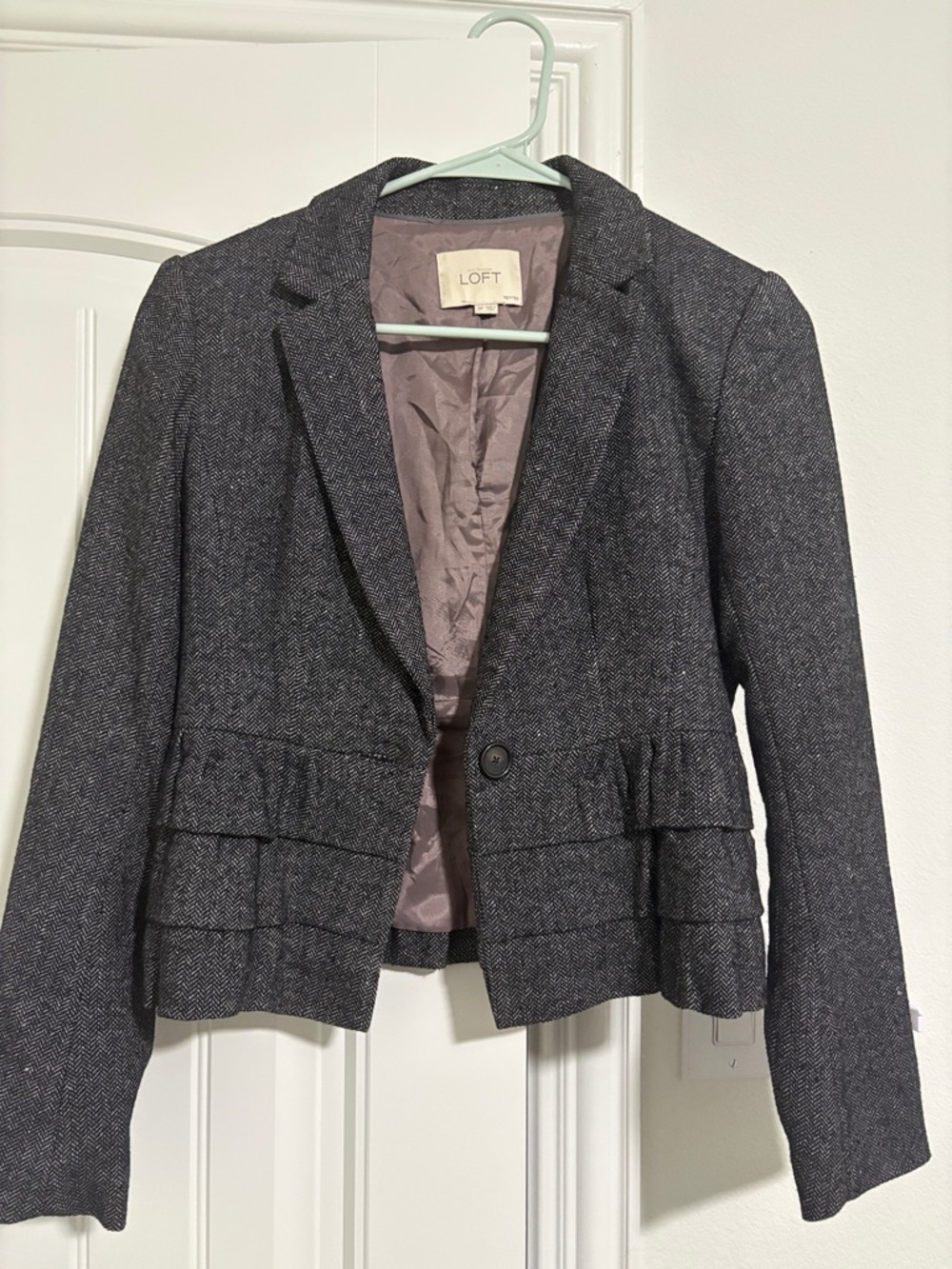 LOFT Gray Herringbone Peplum Blazer